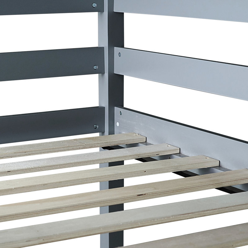 Rubber Wood Twin Loft Bed With Desk And Guardrail In Grey, Offers A Cozy Bedroom For Grey Secure Guardrail, Creates Practical Comfortable
