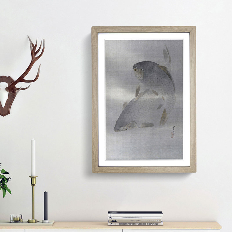 Carp Swimming by Watanabe Seitei - Picture Frame Graphic Art Print, 87cm H x 62cm W x 2cm D, Oak Framed