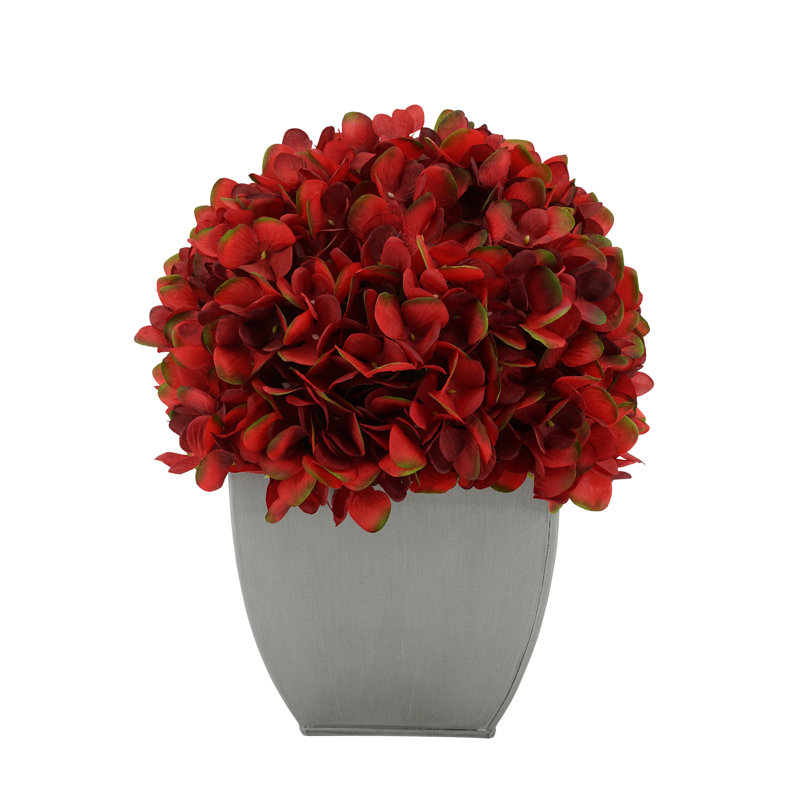 Arrangement d'hortensias bourgogne en tissu synthétique en pot, Bourgogne, Argent