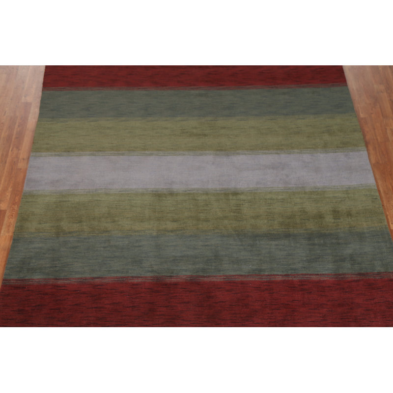 Tapis vert en laine noué à la main de conception unique nouvel âge 8 pi 1 po x 9 pi 9 po Lenko
