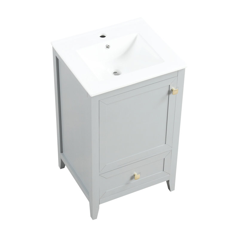 Lavabo de salle de bain, 20 po, gris. Armoire avec rangement. Et céramique. Finition. Unité de lavabo grise requise de 20 po. Support pratique. Planche facile à nettoyer.