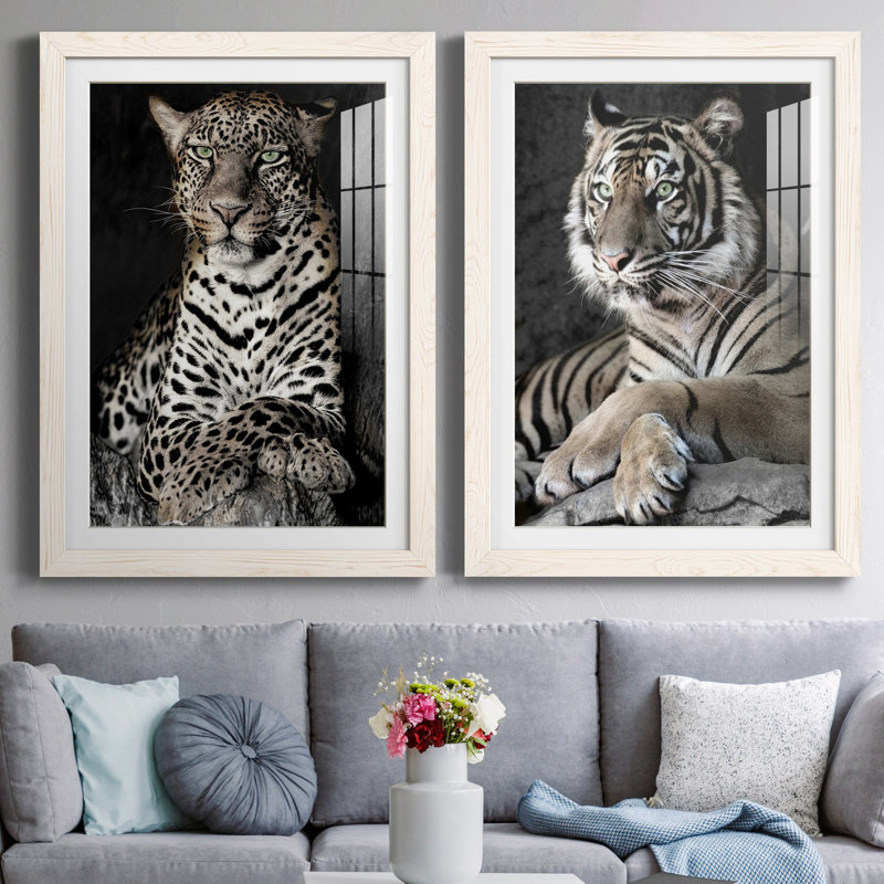 African Leopard - 2 Piece Print, 44" H x 31" W x 1" D, White, White Framed Paper