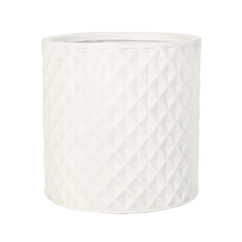 Outdoor Planter - 15.33" Magnesium Oxide Antique White With Natural Stone Finish 15.33 Inches Subtle Pleated Design