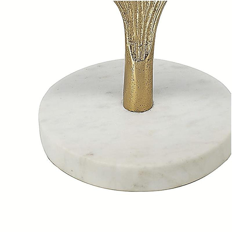 Lampe de table D13x22,2 "or et blanc avec motif de feuille (assemblage de l'abat-jour requis)