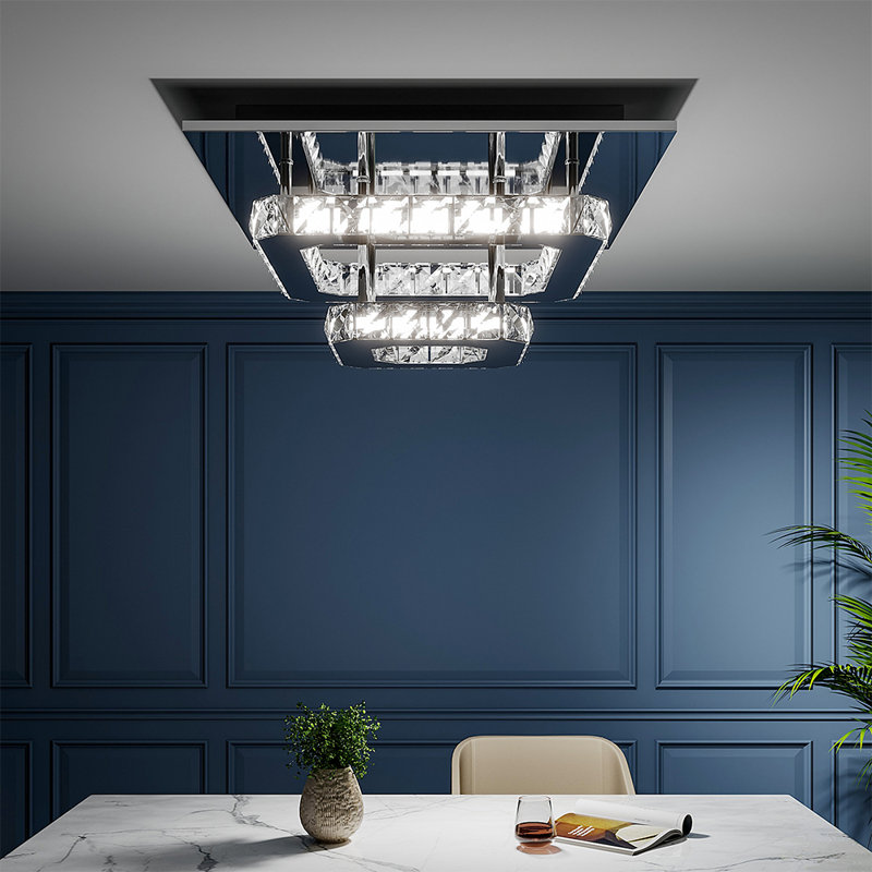 Zaina Square Large-size Glamourous Crystal LED Flush Mount, 19cm H x 40cm W x 40cm D