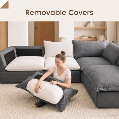 U-Shaped Upholstered Modular Cloud Sectional Sofa Gray