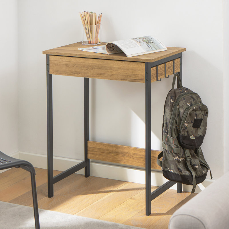 Petit bureau d'écriture de coin avec 1 tiroir et 2 crochets pour bureau, brun, Brun / Noir