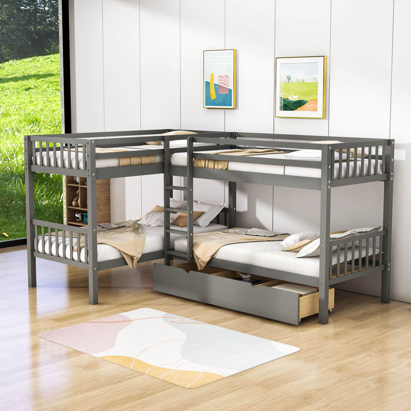 Dissie Kids Twin Over Twin Bunk Bed with Drawers, Gray