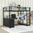 Metal Loft Bed with L-Shaped Desk and Wardrobe,Ladder-1257705527-1257705526