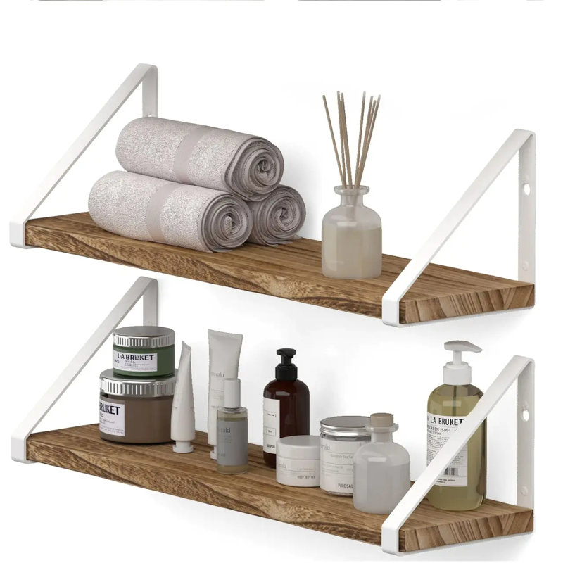 Tablette flottante rustique pour rangement mural de salle de bain au-dessus des toilettes, brûlé naturel, ensemble de 2