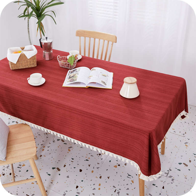 Rectangle Faux Linen Wipable Home Decorative Water Resistant Tablecloths, Red, 140cm W x 240cm L