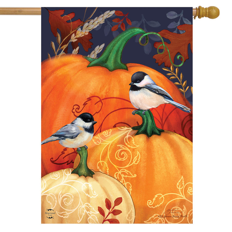 Pumpkins and Chickadees Fall House Flag
