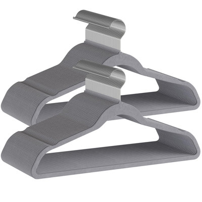 Heavy Duty Flocked Hangervelvet Hangers 100 Pack-17.7"W X 9.25"H, Non Slip Space Saving Clotheshangers, Gray Felt Hangers