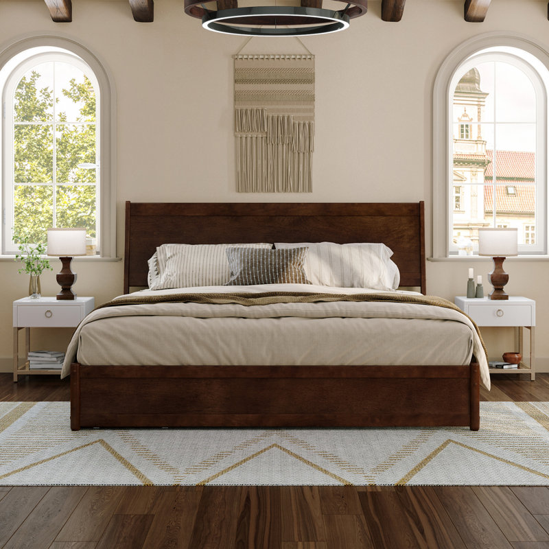 Avdesh Solid Wood Sleigh Storage Bed, King, Walnut