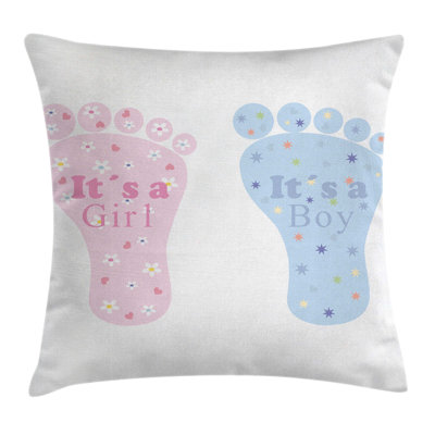 Kids Baby Footprints Blooms Square Pillow Cover