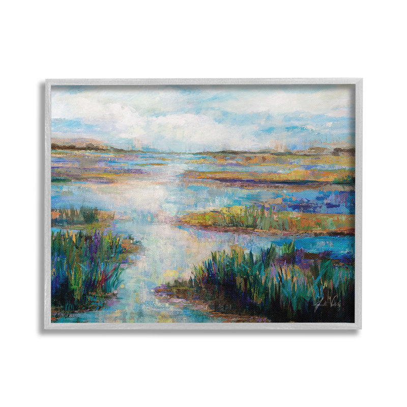 Art moderne de giclée de rivière moderne par Jeanette Vertentes, Giclée encadrée noir minuit, H 16 po x l 20 po