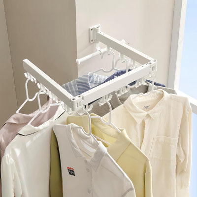Clothes Drying Rack Wall Mounted, Folding Clothes Drying Rack, Retractable Collapsible(tri-fold,upgrade Hook), Wall Mounted Drying Rack For Laundry Ba -  Rebrilliant, E6E7F9D283F34925928E5492A6C0CDAC