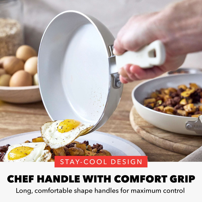 Cream Aluminum Ceramic Nonstick Fry Pan Set with Lids
