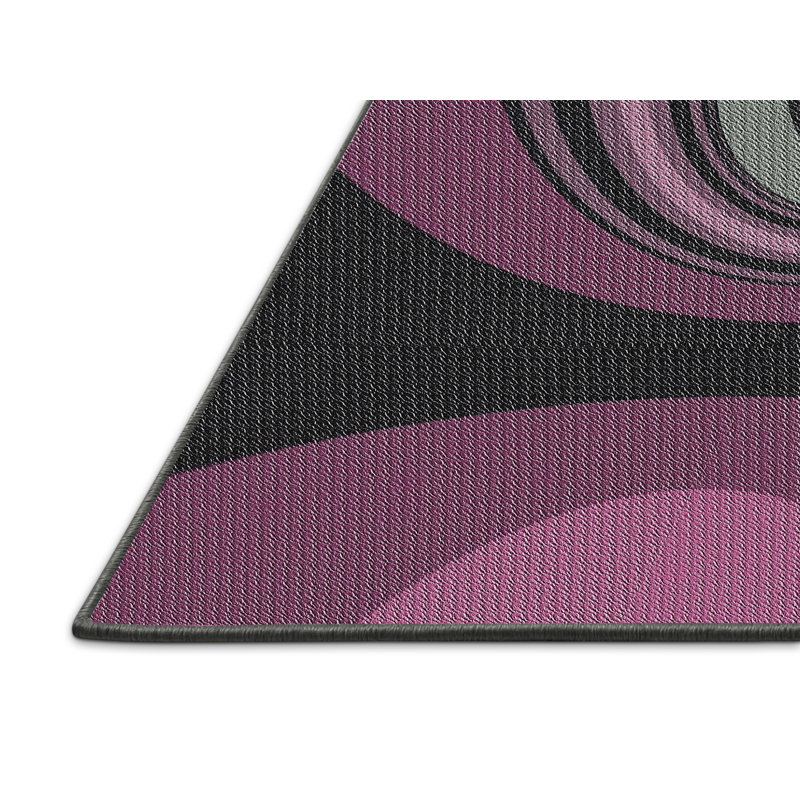 Tapis rose / vert / gris en laine / polyester tissé à la machine à motif abstrait, Rectangle 5 pi x 8 pi