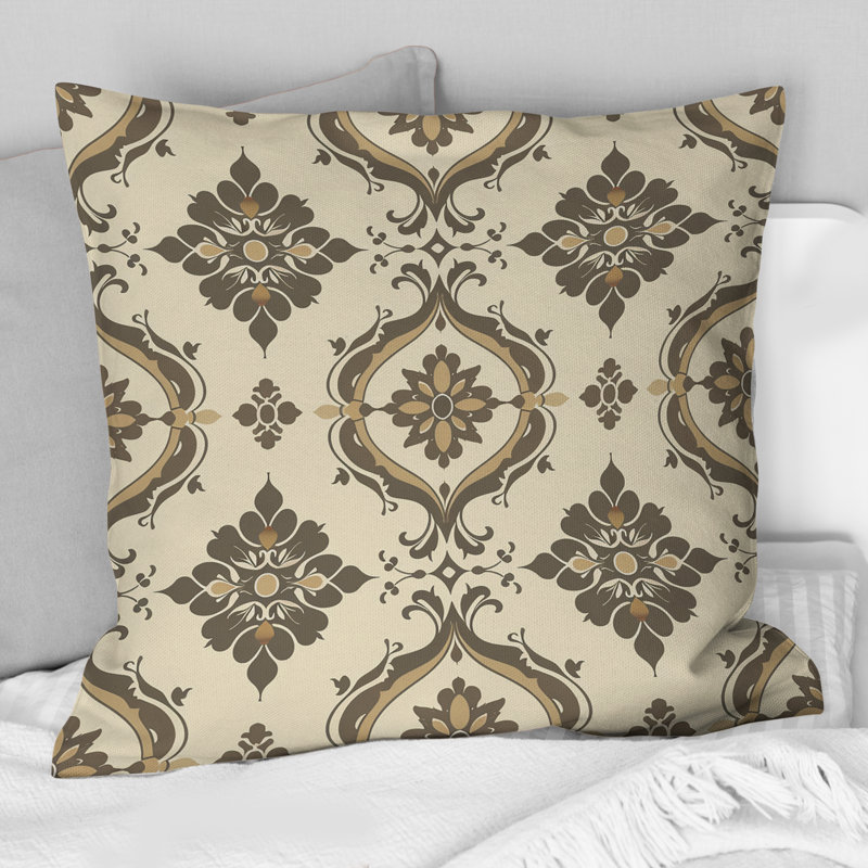Coussin décoratif brun et beige damassé Glam VII, H 16 po x l 16 po