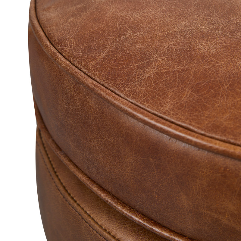 Repose-pieds rond en cuir 21,5 po Jackson, Brun caramel
