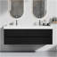 Meuble-lavabo de 60 po en noyer Grace avec lavabo à surface blanc brillant et tiroirs noirs doux, meuble-lavabo mural flottant pour salle de bain moderne, lavabo une pièce sans drainage, pré-assemblé-202658424