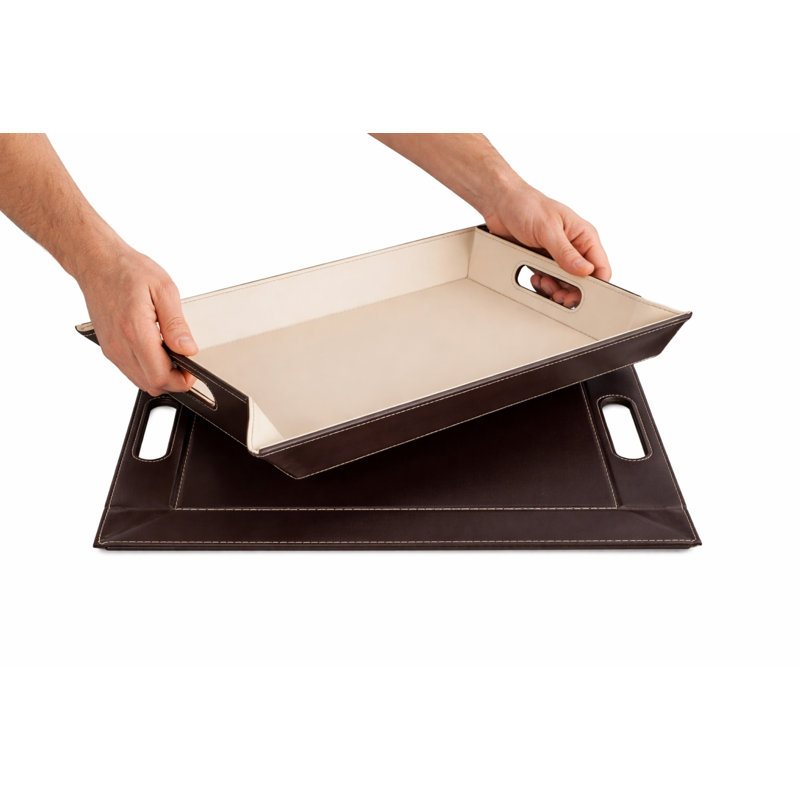 Plateau de service et napperon convertible 2-en-1 Freeform, similicuir de qualité supérieure - plateau repose-pieds, plateau de canapé et plateau de recouvrement avec poignées, réversible - chocolat et crème 4 pièces
