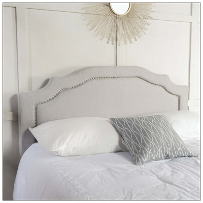 Upholstered Headboard With Solid Wood Durable Metal Legs Adjustable Height And Nailhead Trim For Bedroom Use