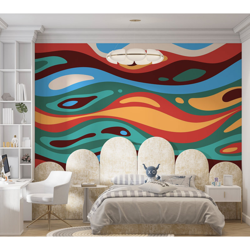Papier peint de qualité supérieure - Vagues colorées abstraites, L 96 po x l 120 po