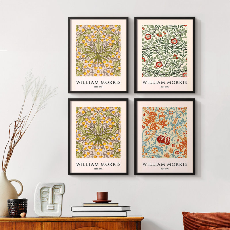 «William Morris I», ensemble de 4 reproductions encadrées, Noyer, H 14 po x l 44 po