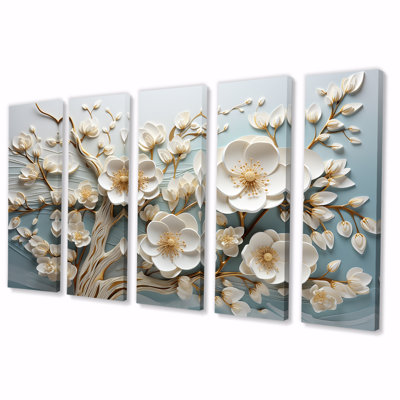 Orchidée blanche jardin de branches III - ensemble d'art mural floral abstrait 5 pièces