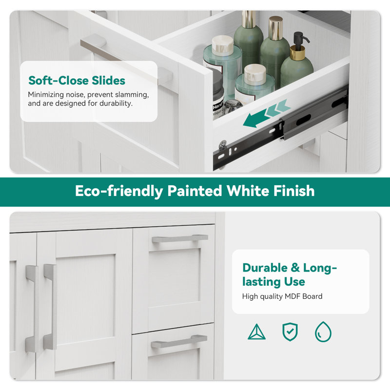 36" Free-Standing Modern Single Bathroom Vanity With Sink, White