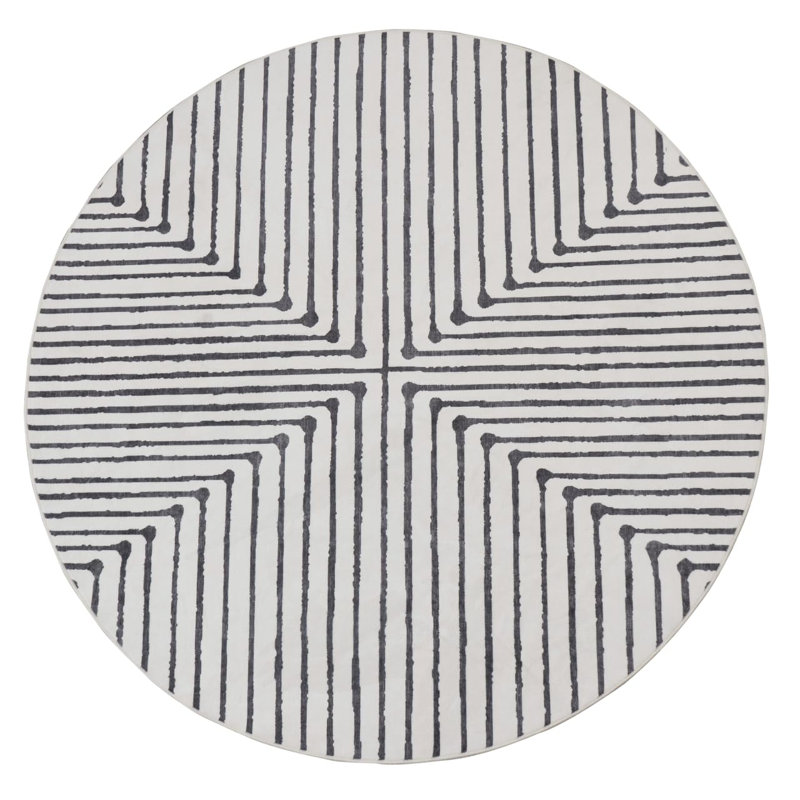 Nysa - Indoor, Machine Washable Area Rug - 5'3" Round Black Beige Home Carpet, Round 5'3"