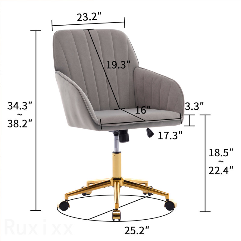 Adjustable Office Chair, Home Bedroom, Ergonomic Swivel Chair, Backrest Seat, Comfortable For Long Sitting, Gray, Gold