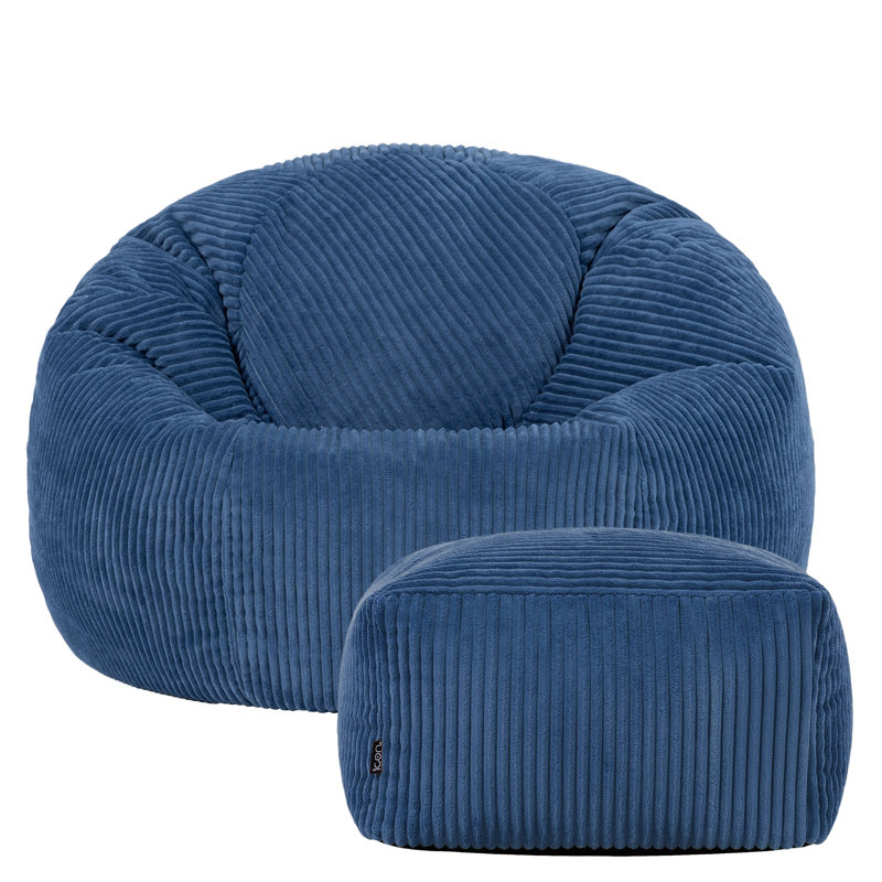 Bean Bag Bazaar Kingston Cordurouy Bean Bag and Square Footstool, Blue