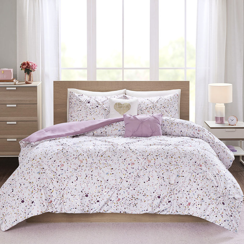 Édredon prune imprimé métallique pour lit simple / simple TG