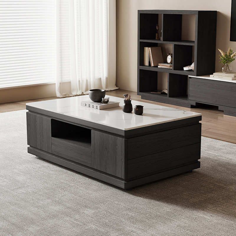 Table basse en bois avec tiroirs de rangement cachés, H 21,65 po x L 51,18 po x l 27,55 po, Blanc / Blanc, Noir