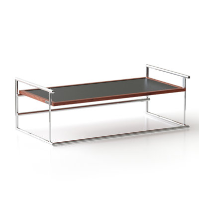 Small Apartment Coffee Table With Retro Design Elements, Made Of Wood And Stainless Steel, 90° Flip Functionality, No Smell, Acrylic Pen Drawable Surface, Stable Trestle Base, Brown Ash Wood,
