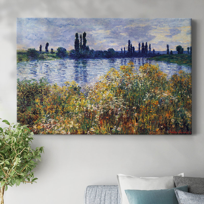 Toile tendue sur les bords de seine à Vétheuil par Monet-Gallery, H 18 po x l 27 po