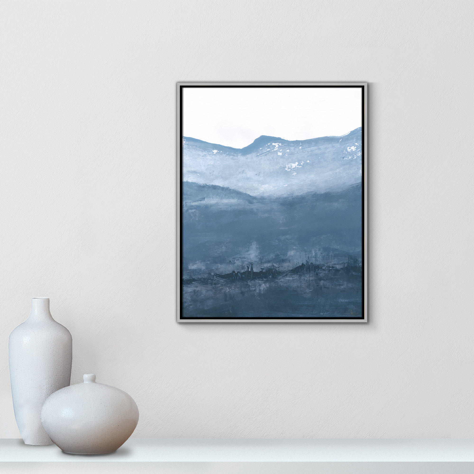 Into the Blue Horizon 1 by Filippo Ioco - Floater Frame Print on Canvas, 29.5" H x 23.5" W, Silver