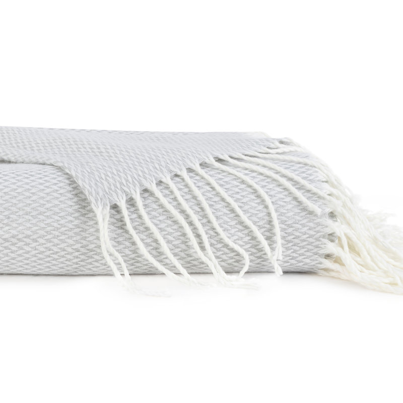 Herringbone Fringe Throw Blanket, Light Gray