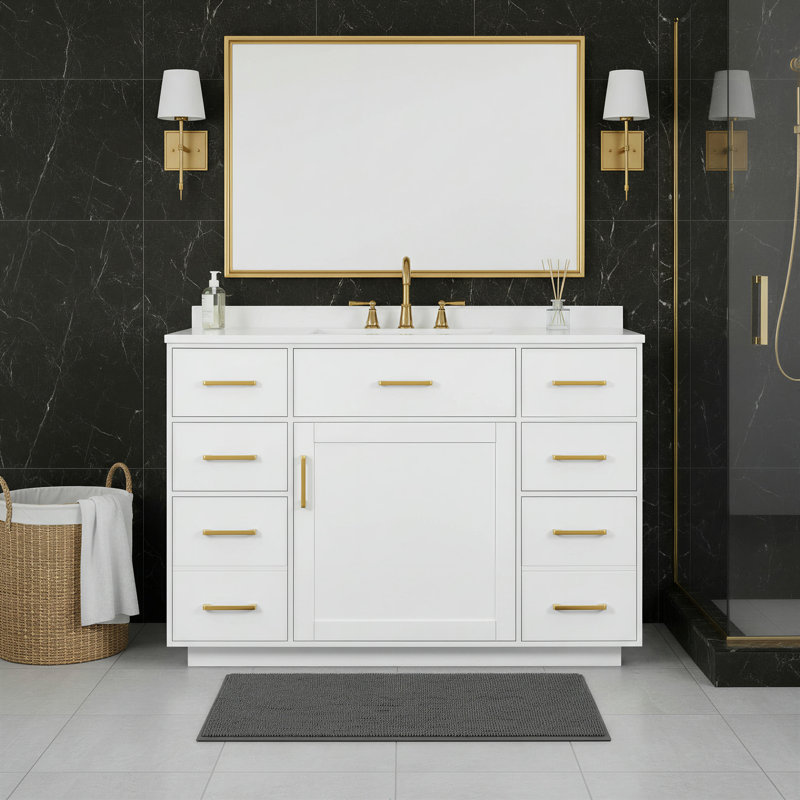 Meuble-lavabo moderne de 122 cm avec lavabo, armoire en MDF, Blanc