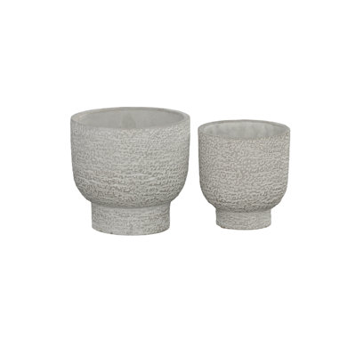 Ensemble de deux pots en terre cuite gris finition béton