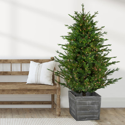 Arbre de Noël artificiel pin de luxe russe 6 pi avec lumières DEL blanc chaud pré-éclairées