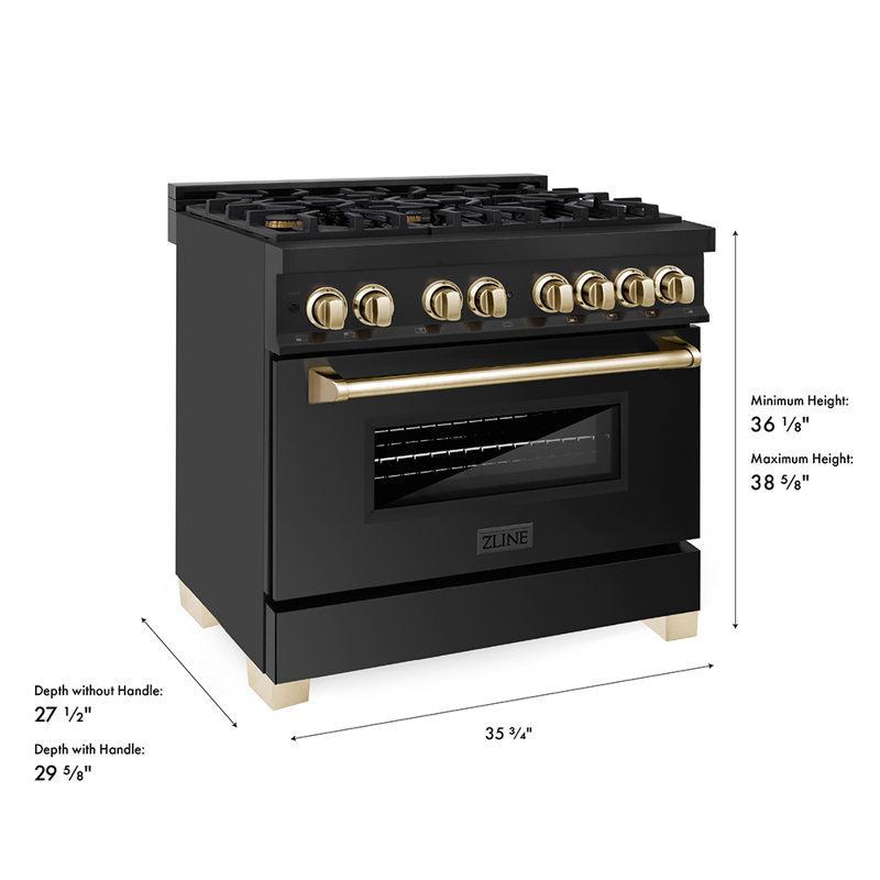 ZLINE Autograph 36" Legacy Dual Fuel Range, Gold Black Stainless Steel