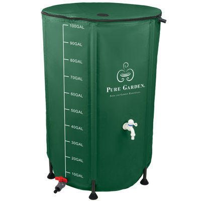 Rain Barrel - Collapsible Water Container for Catching Rainwater - Portable Water Tank with Outflow Valve by Pure Garden