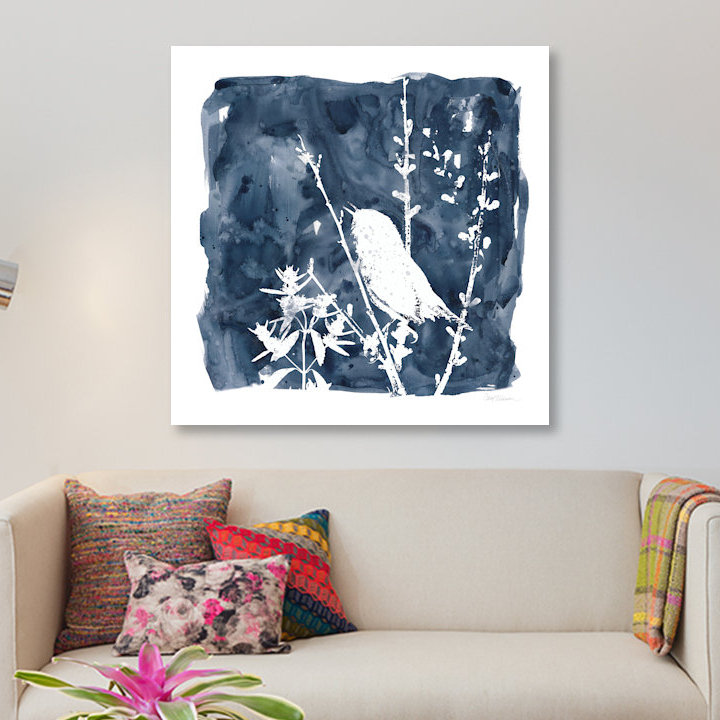 «Indigo Bird II», reproduction sur toile, H 12 po x l 12 po x P 1,5 po, Pas de tapis, Toile tendue