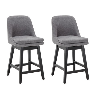 Swivel Bar Stools Set of 2, 26" Counter Height Bar Stool with Solid Wood Legs, Modern Farmhouse Barstool Chairs for Kitchen Island and Counter Height, Performance Fabric in Gray