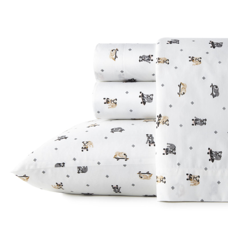 Ensemble de draps en coton percale Poppy & Fritz, Ensemble de draps grand lit + 2 taies d'oreiller