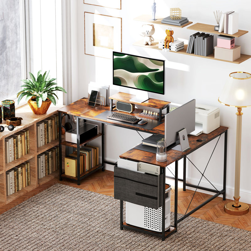 Rascoe Reversible L Shaped Desk Adjustable Shelf, Brown